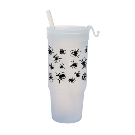 Spider 32 oz Handled Straw Tumbler with a lid front view - Icicle