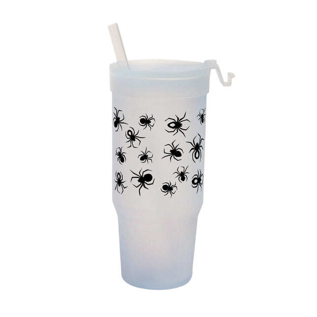 Spider 32 oz Handled Straw Tumbler with a lid front view - Icicle