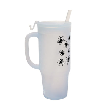 Spider 32 oz Handled Straw Tumbler with a lid left side - Icicle