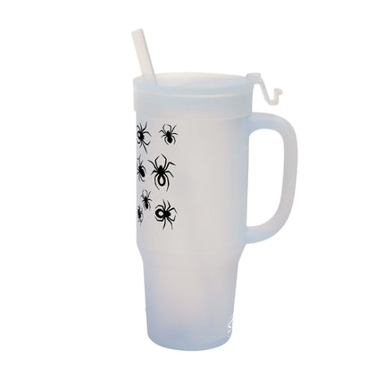 Spider 32 oz Handled Straw Tumbler with a lid right side - Icicle