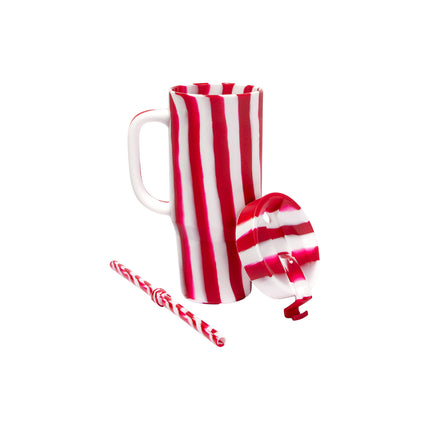Candy Cane Collection - 32 oz Humbler (Handled Straw Tumbler) - Peppermint - Lid Off