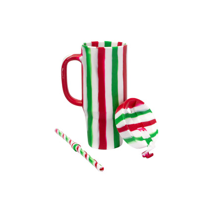 Candy Cane Collection - 32 oz Humbler (Handled Straw Tumbler) - Poinsettia - Lid Off