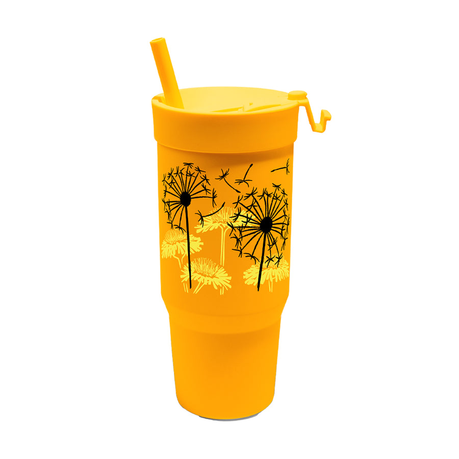 Dandelion 32 oz Straw Tumbler with a lid front view - Classic Yellow