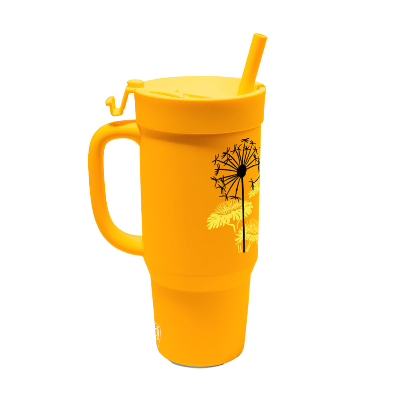 Dandelion 32 oz Straw Tumbler with a lid left side- Classic Yellow
