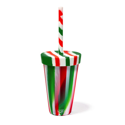 16 oz candy cane straw tumbler - Poinsettia