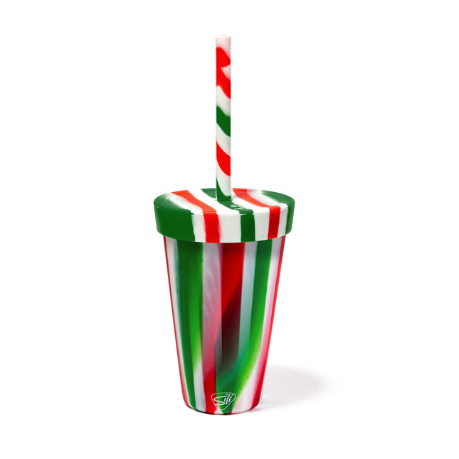 16 oz candy cane straw tumbler - Poinsettia
