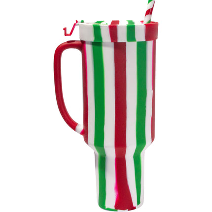 Candy Cane Collection - 64 oz WTFumbler (Handled Straw Tumbler) - Poinsettia