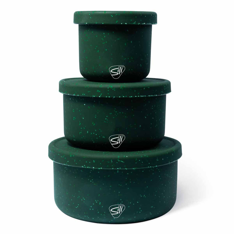 Lidded Bowl Set - Green Speckle