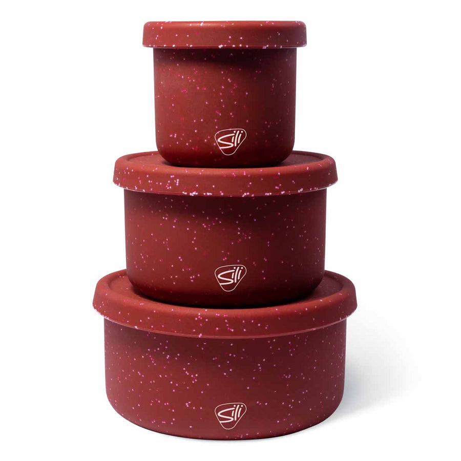 Red Speckle Lidded Bowl Set